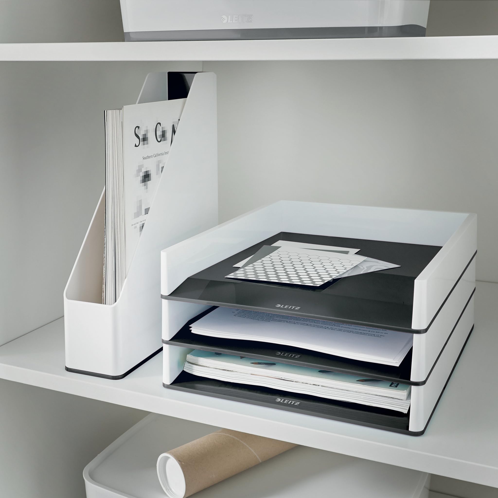Leitz 53611095 - Vaschetta portacorrispondenza WOW Duo Colour, 4 pezzi, nero