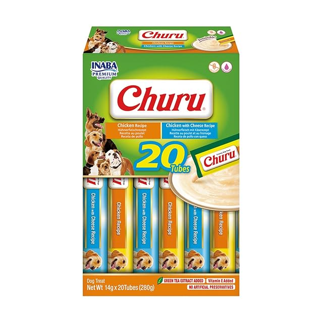 INABA Churu para Perros, Multipack Pollo y Queso, 20 Sticks x 14g