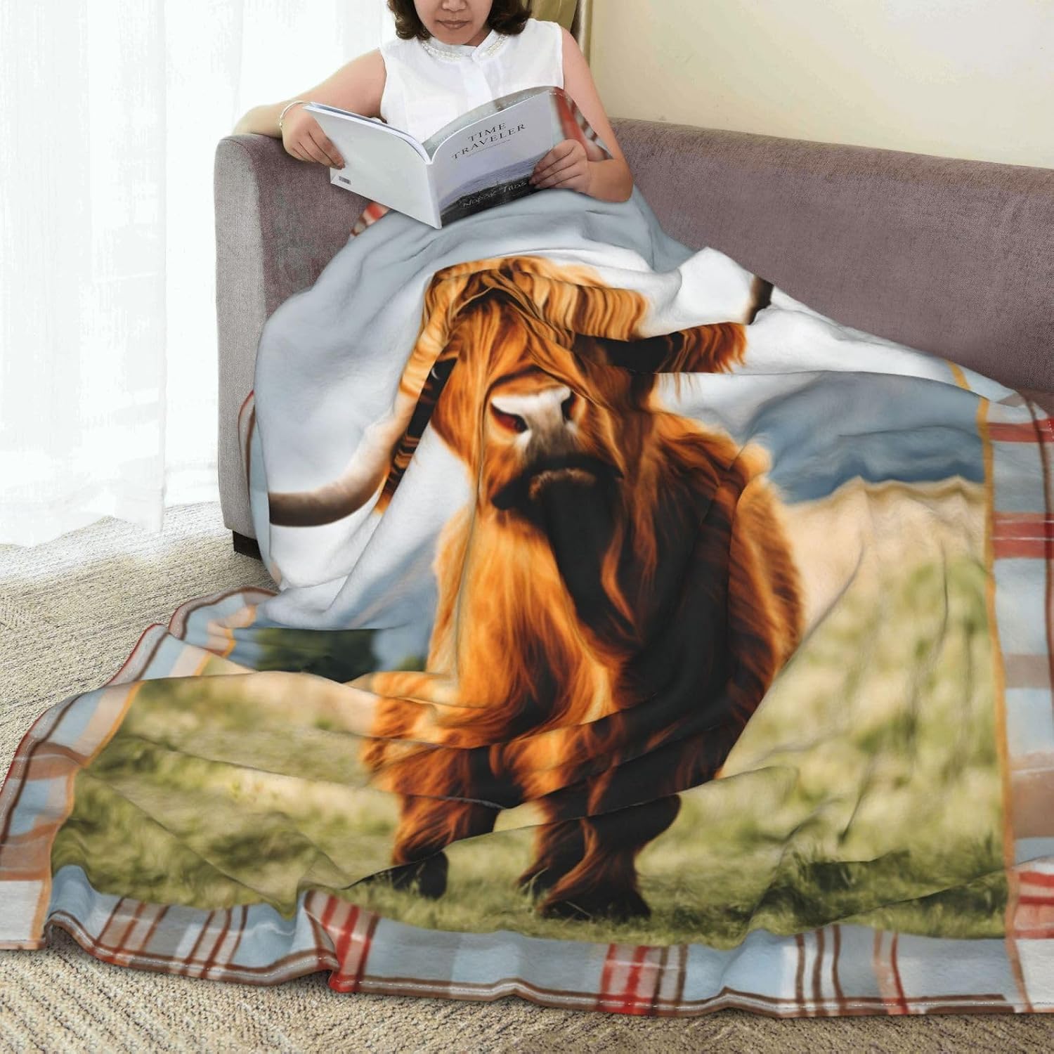 Highland Cow Print Blanket Cute Farm Animal Cow Gifts Throw Blankets Soft Cozy Fl Plush Warm Bedding Blanket for Girls Kids Adults Couch Travel 60"x80"