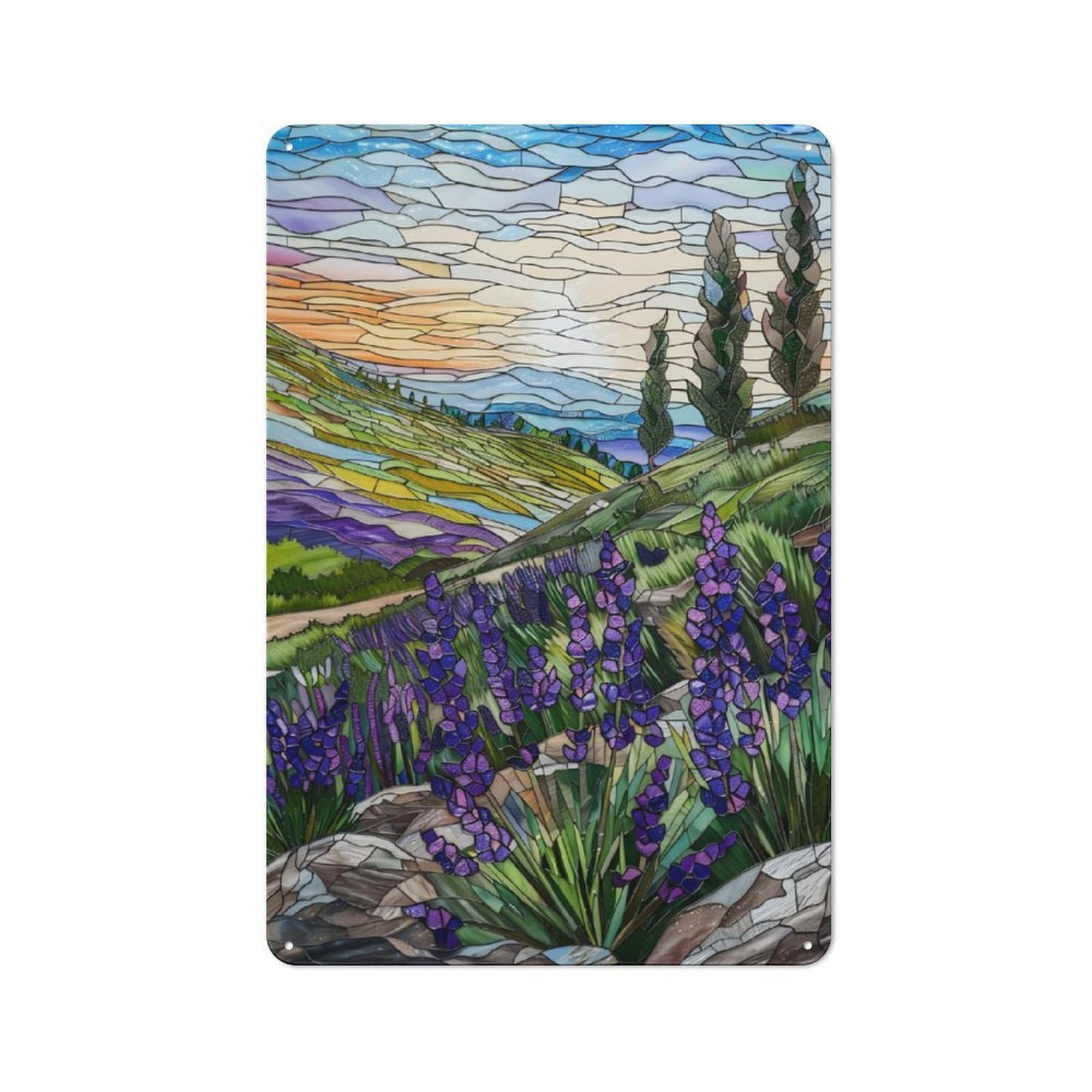 Junmoney Lavender Fields At Dawn Simple Retro Tin Sign 30X20cm, Study Room Decor For Home Office, Reading Corner Or Bedroom