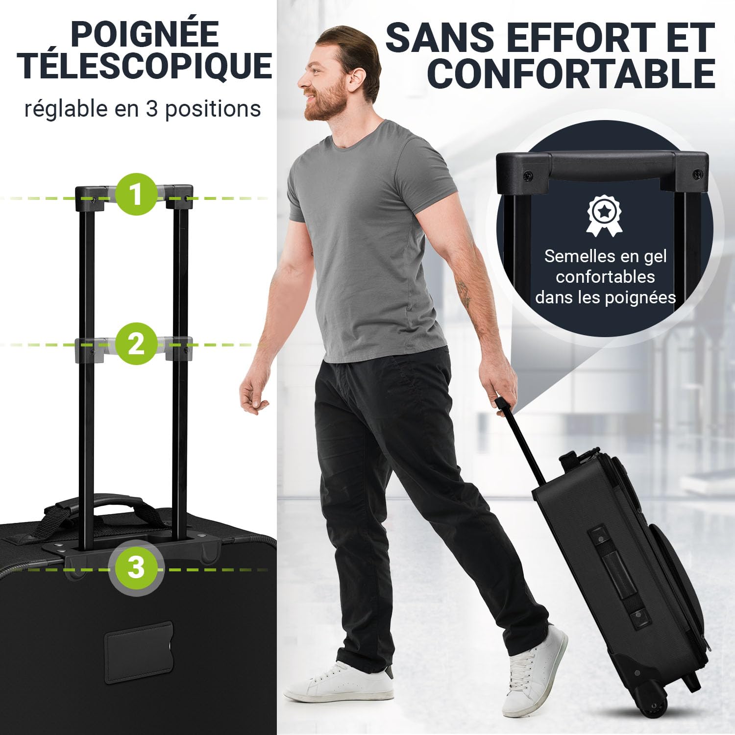 Juskys Trolley Ensemble de valises 5 pièces - 60 et 34 litres, 2 Roues, Coque Souple, Tissu Hydrofuge, légères, Bagage à Main - valises Noires