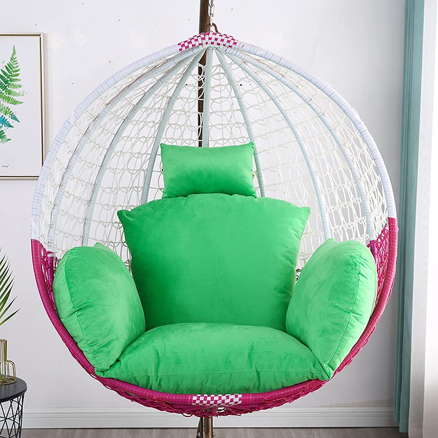 Outdoor Garden Egg Chair Cushion with Fixed Strap Stylish Pillow Nest Swing Seat Cushions for Rattan Chairs Green Size Small