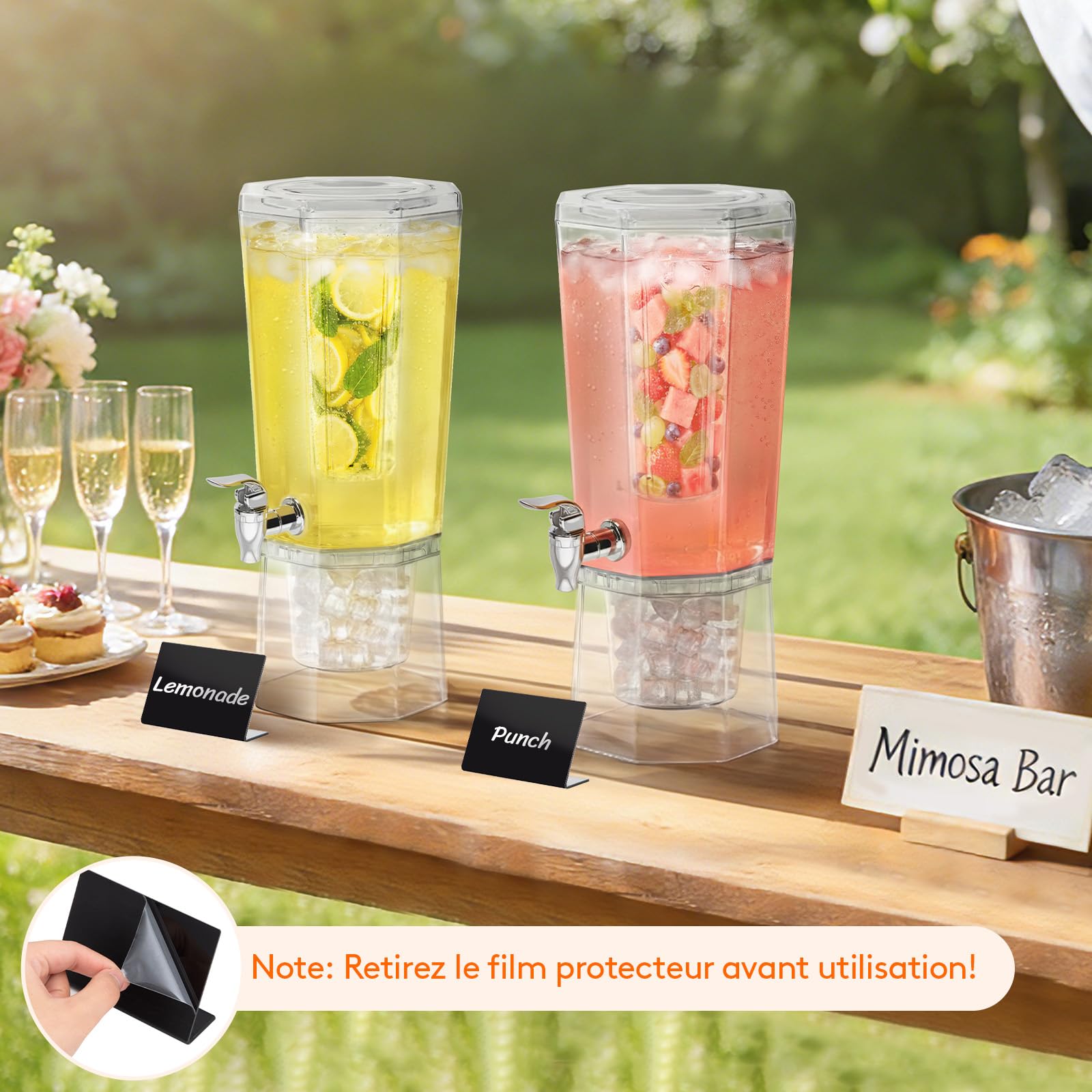Lifewit 4L Distributeur de Boisson avec Robinet, Jarre Cocktail Avec Filtre en Plastique, Lot de 2 (en 1 Paquet) Fontaine Cocktail Glacées pour Jus, Limonade, Soda et Thé