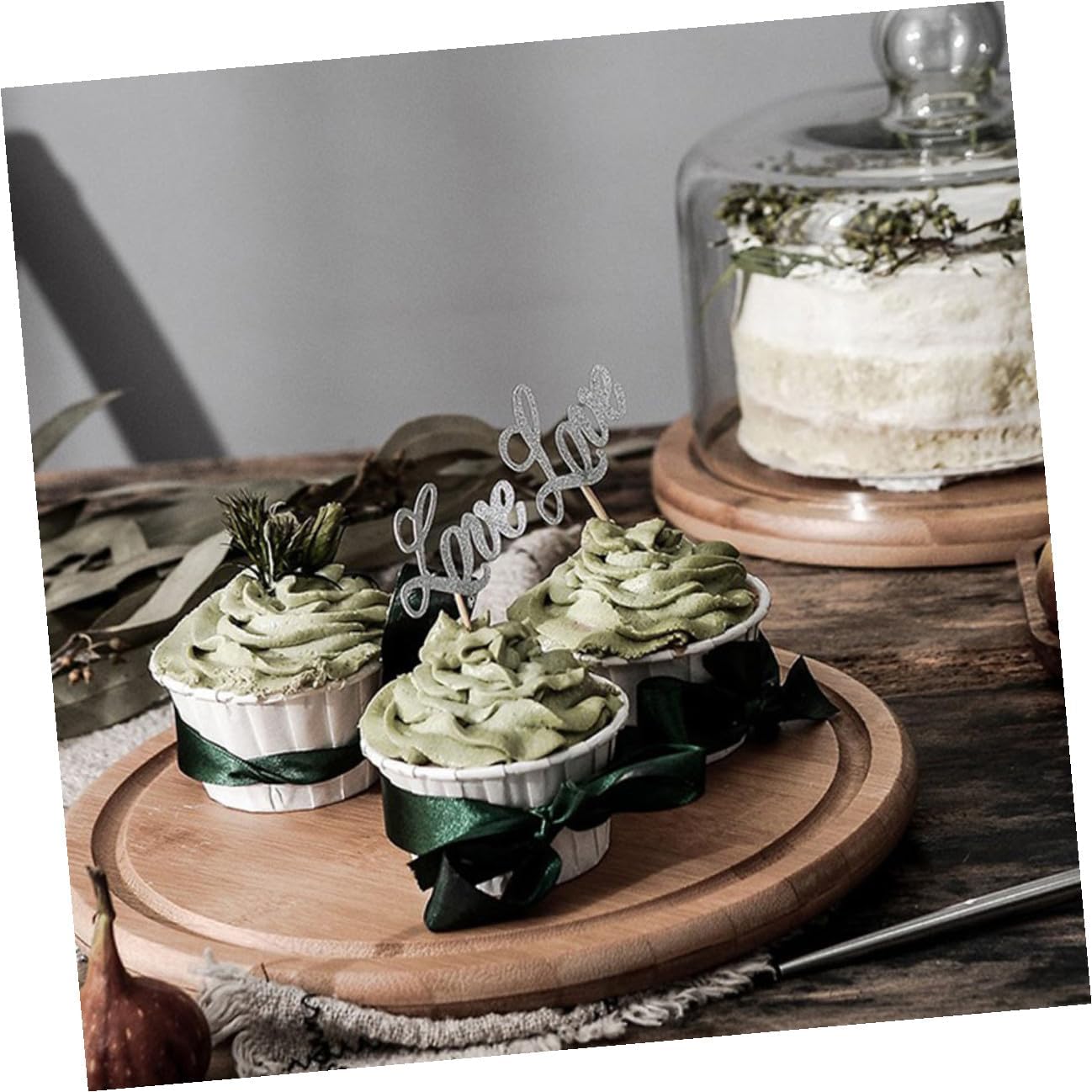 Glass Cake Cover with Large Wooden Tray, Food Protective Dome Display for Dessert, Bakery, and Pastry Serving in Kitchen and Dining Settings