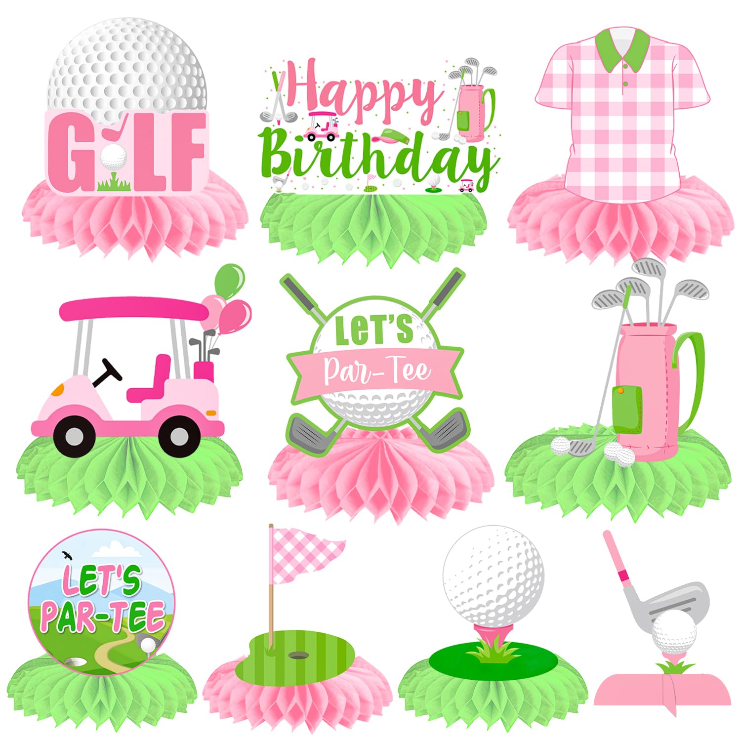 Golf Let's Par-Tee Honeycomb Centerpieces 12Pcs Golf Theme Party Table Decorations Golf Birthday Party Supplies Pink Golf Table Centerpieces for Girls Sports Golf Baby Shower Decor