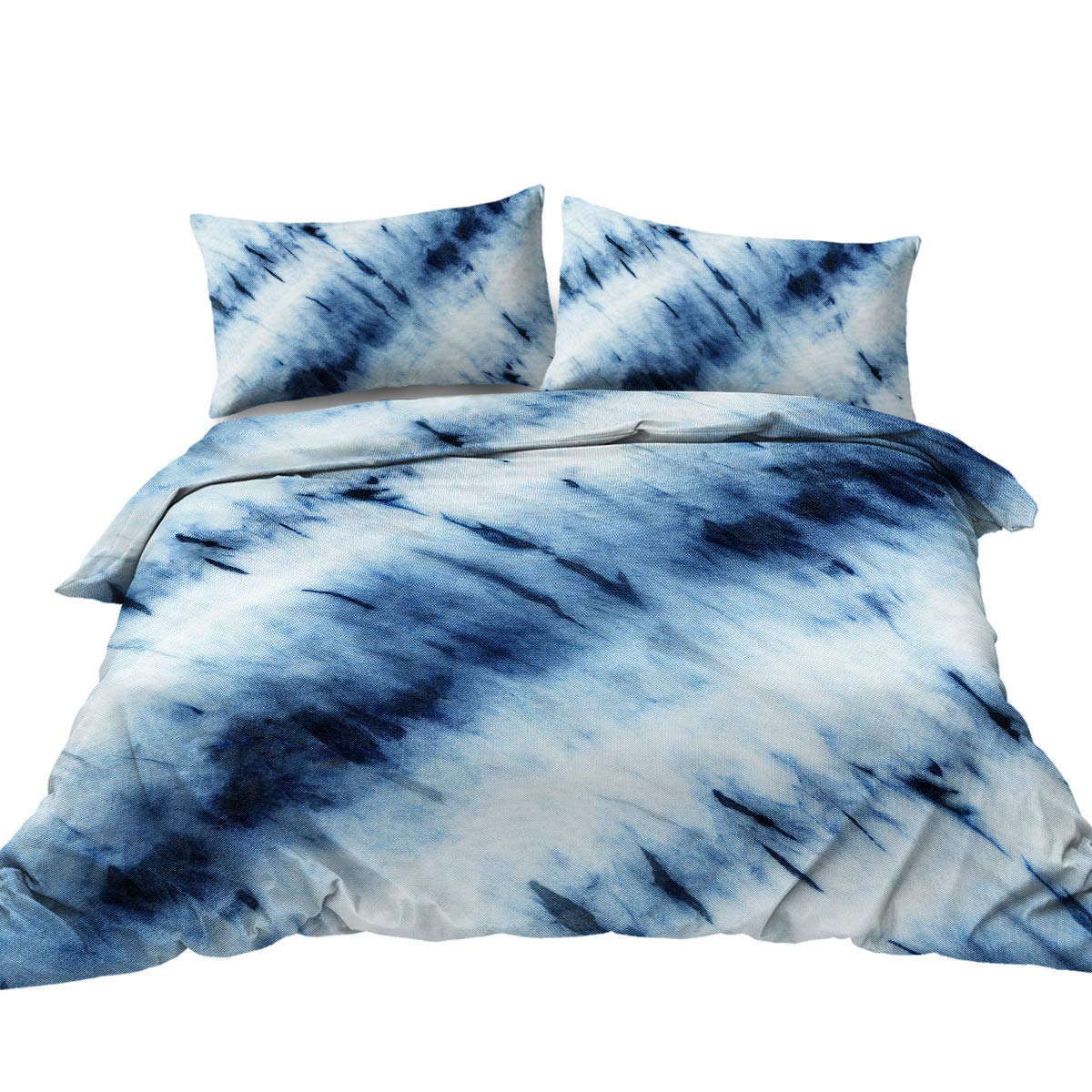 BlessLiving Indigo Tie Dye Bedding Retro Tie Dyed Duvet Cover Set 3 Piece Blue Modern Abstract Printed Boho Hippie Boys Bedding Sets King 1 Duvet Cover 2 Pillowcases