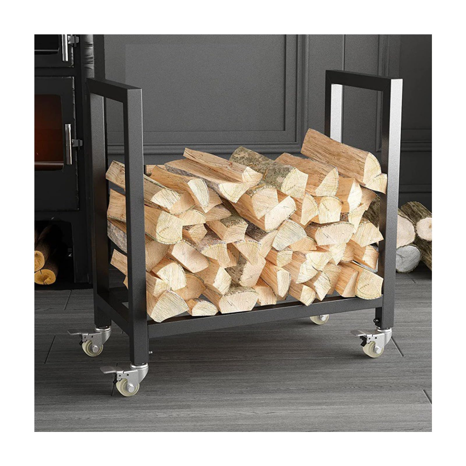 Range-bûches robuste en acier pour intérieur et extérieur