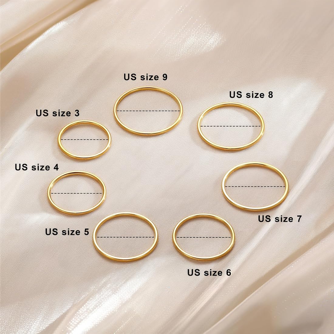 7 Pezzi Anelli Impilabili In Acciaio Inox Da Donna, Thin Plain Band Rings Stackable Knuckle Rings, Comfort-Fit 3/4/5/6/7/8/9-D'oro