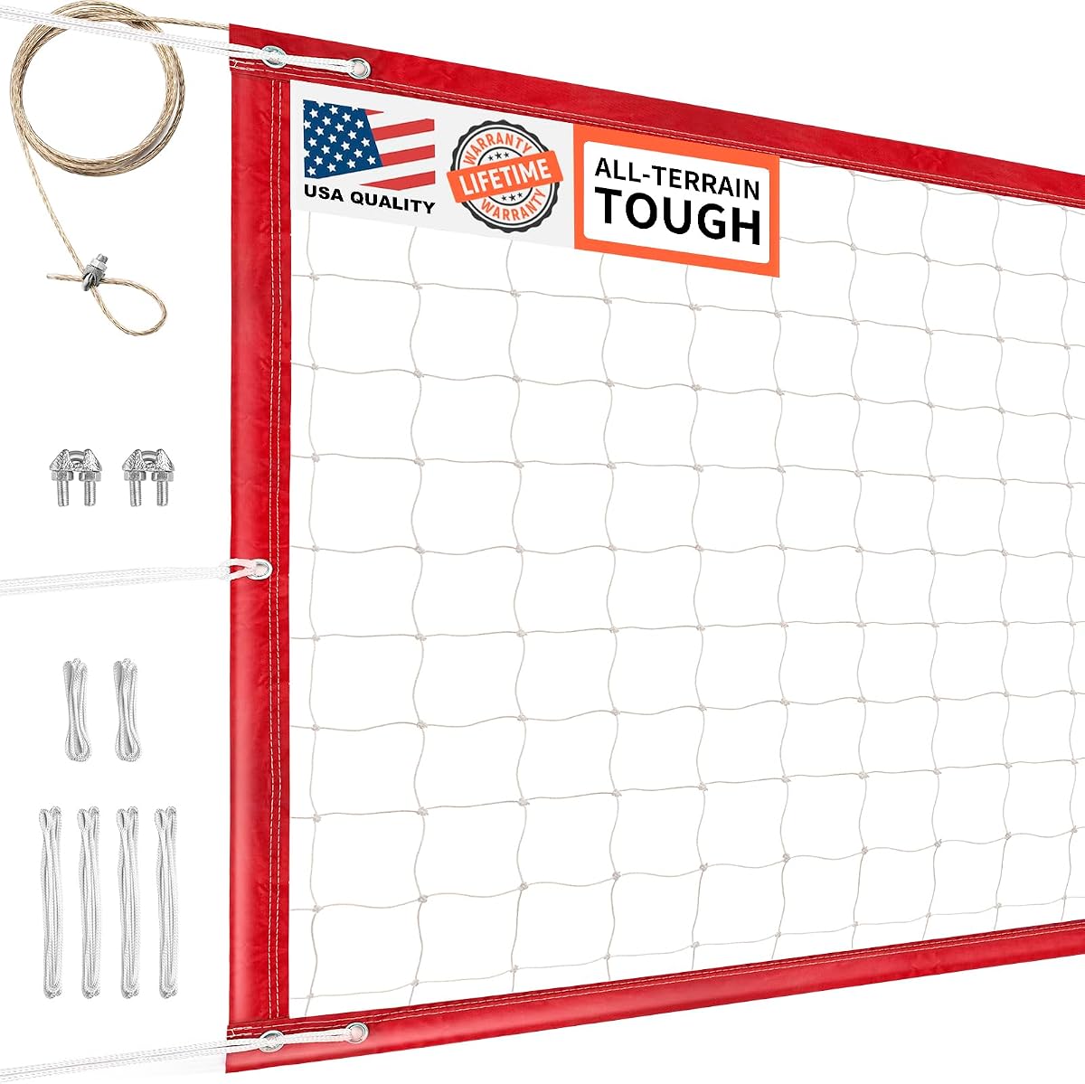 Red de voleibol profesional resistente para exteriores, rendimiento climático mejorado con cable de acero de alta resistencia de 46 pies, bordes reforzados, ideal para interiores y exteriores, 32 x 3 pies (solo red)