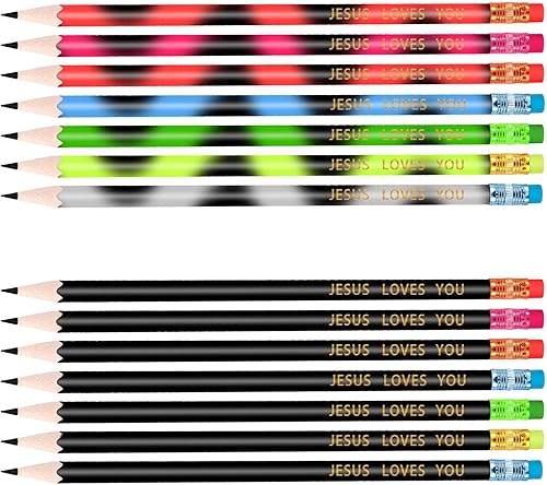 100 lápices de Jesús Loves You que cambian de color con versículo de la Biblia, regalos religiosos cristianos, lápices inspiradores, lápices