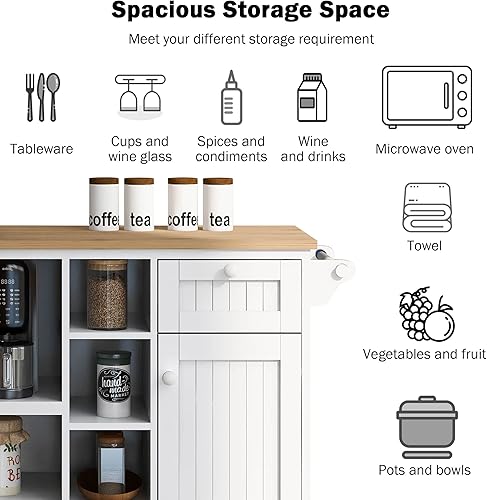 Miniatura 5 de Olela Carrito de isla de cocina con almacenamiento, mesa de cocina móvil rodante para microondas con ruedas con estantes abiertos, cajones y