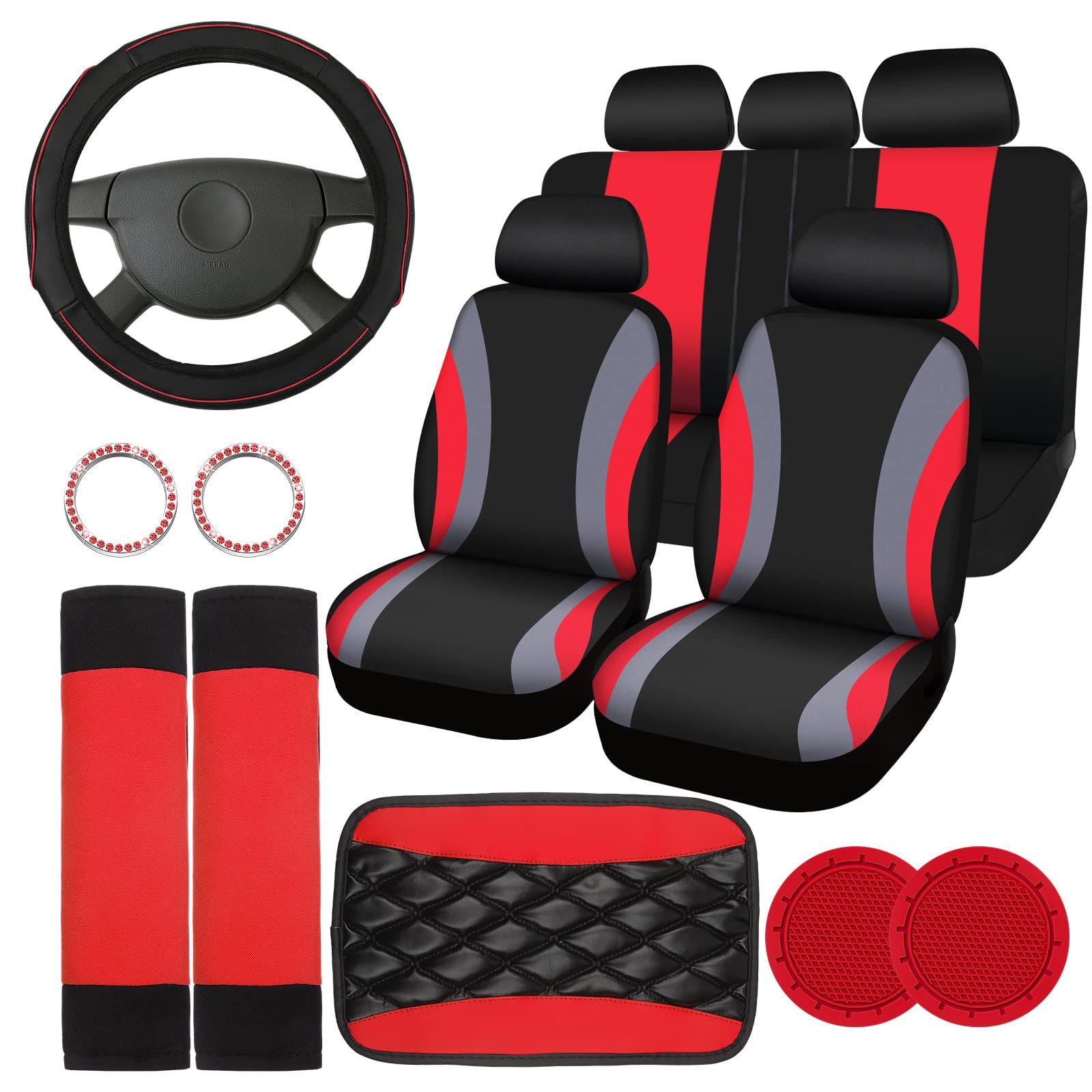 Car Silks Eco Leather Seat Covers Full Set Black & Red Car Seat