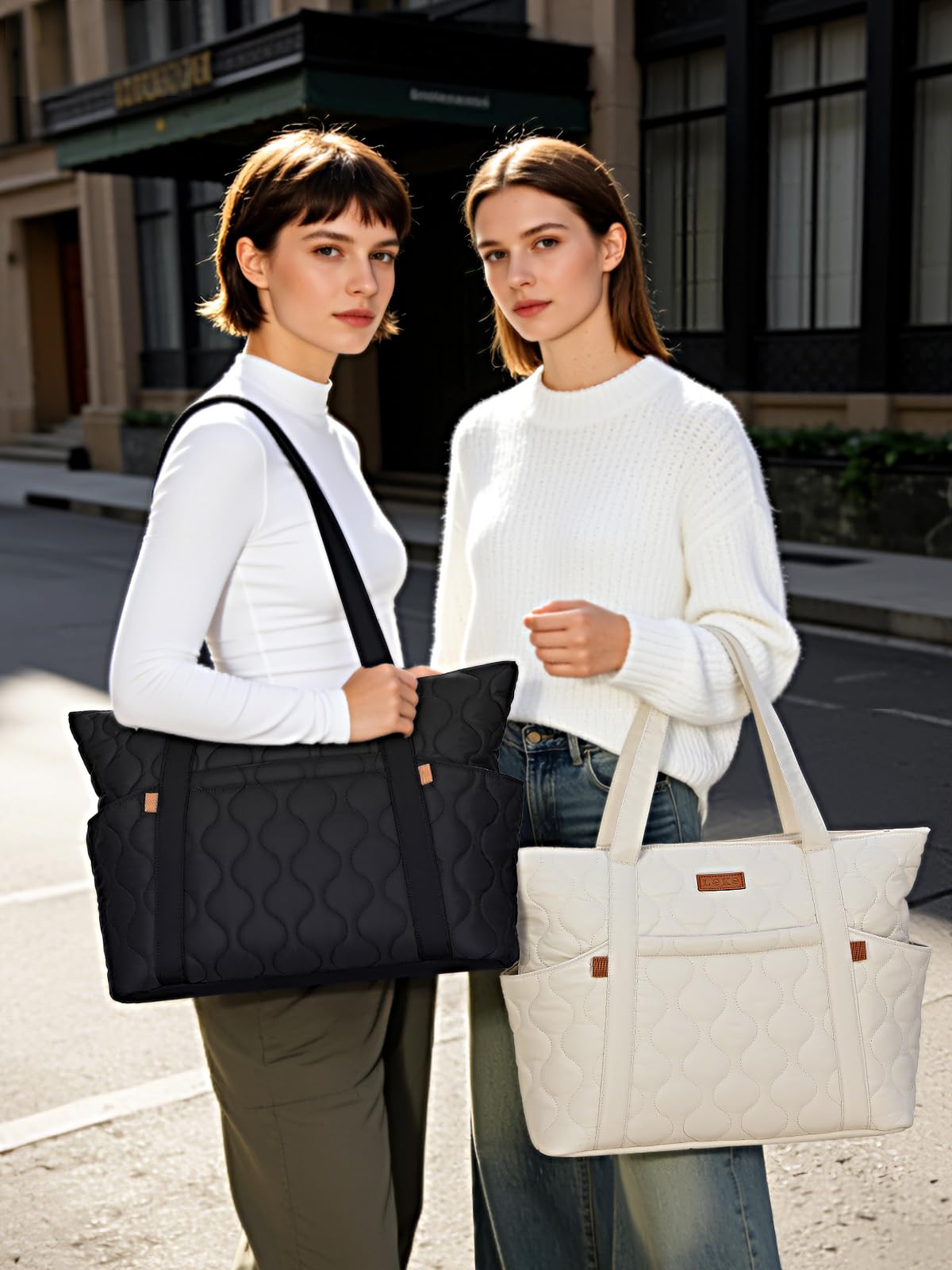 Sac Cabas pour Femme Grand, Sac Fourre Tout pour Ordinateur Portable 15,6 Pouces, Sacs a Main avec Fermeture Éclair, Sacs Bandoulière Léger pour Shopping Université Travail Voyage