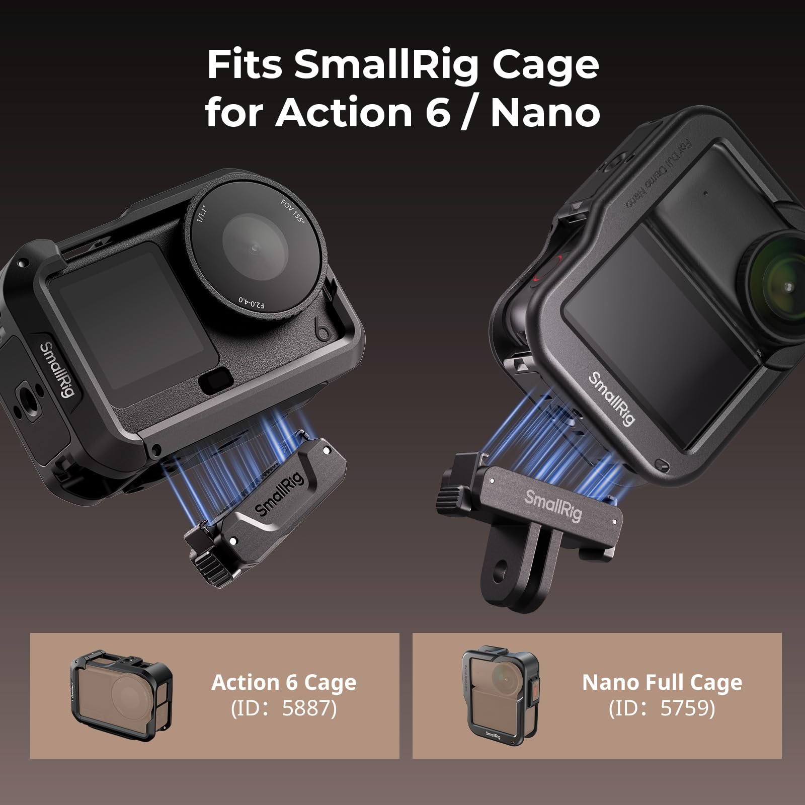 SMALLRIG Action 6 / Nano Adaptateur Magnétique à Dégagement Rapide pour DJI Osmo Action 6 / Osmo Nano, Lot de 2 avec Fixation à 2 Broches et Filetage 1/4"-20, pour Trépied/Perche à Selfie - 5918