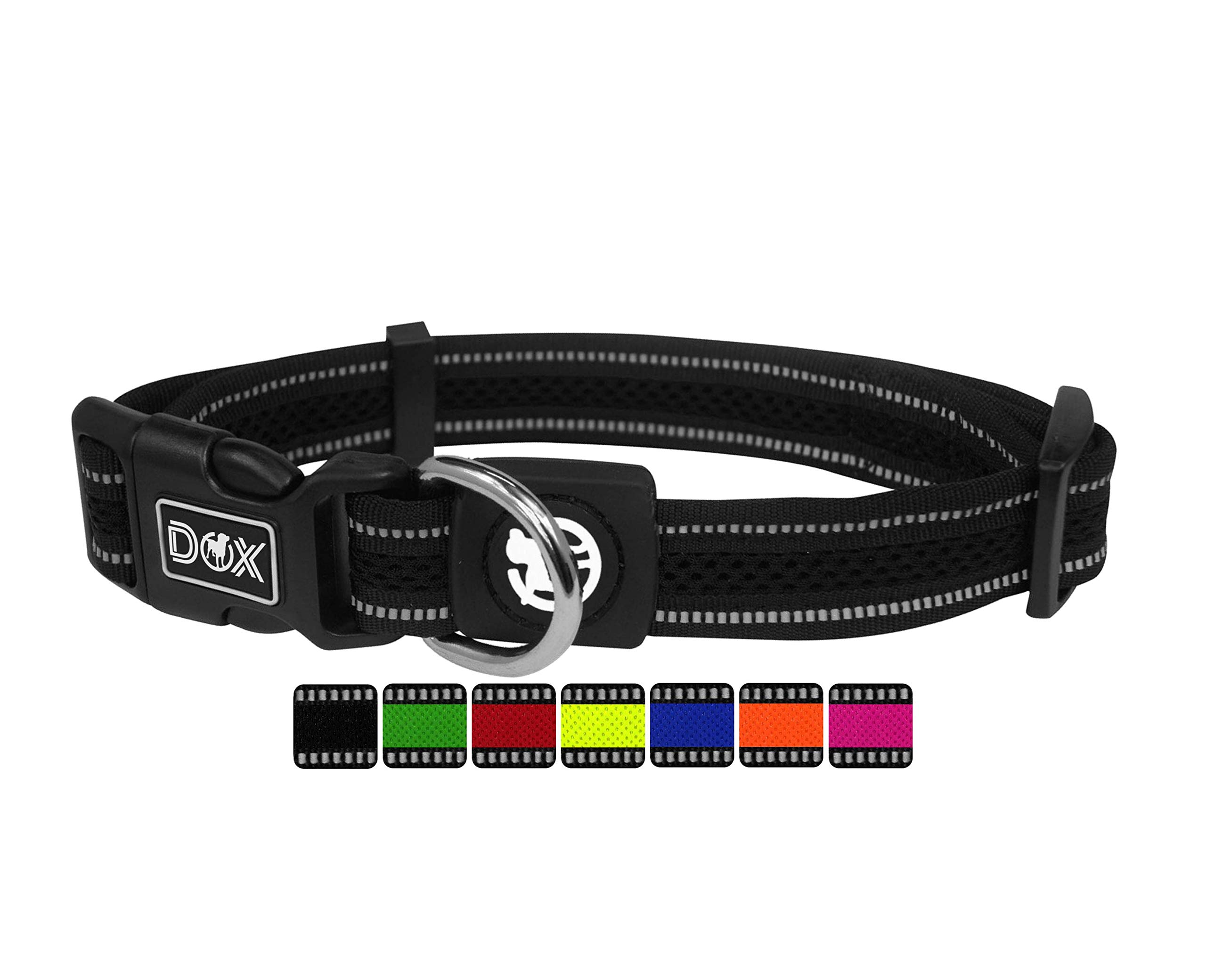 DDOXX Collar Perro Air Mesh, Ajustable, Reflectante, Acolchado | Muchos Colores & Tamaños | para Perros Pequeño, Mediano y Grande | Collares Accesorios Gato Cachorro | Negro, L