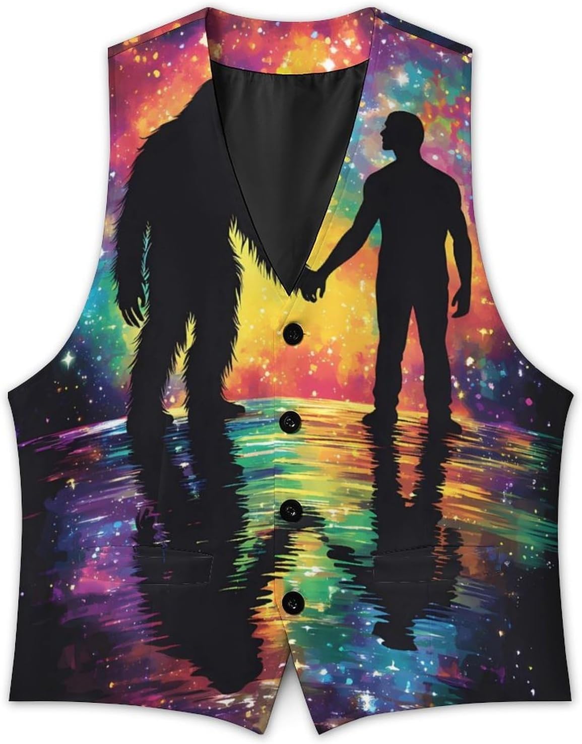 Bigfoot Friendship with Human Men's Suit Vest Casual Business Dress Slim Fit Waistcoat Vests with Pockets