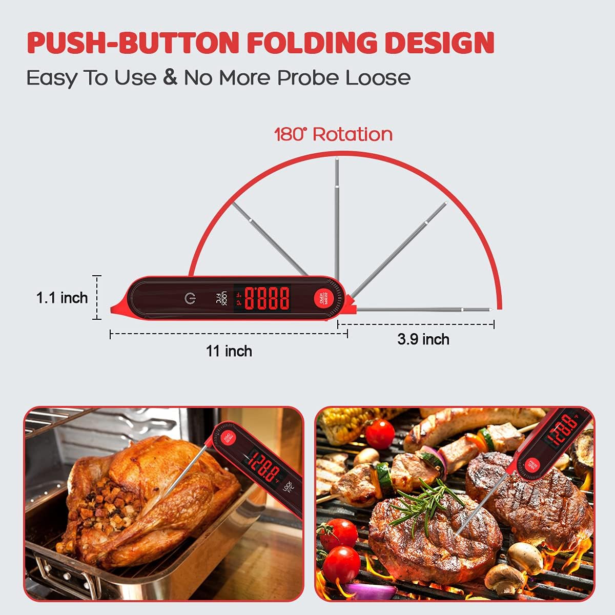 review Digital Meat Thermometer for Grilling with Ambidextrous Backlit & Thermocouple Instant Read LED Thermometer Kitchen Cooking Food Thermometer for Candy Water Oil BBQ Grill Smoker