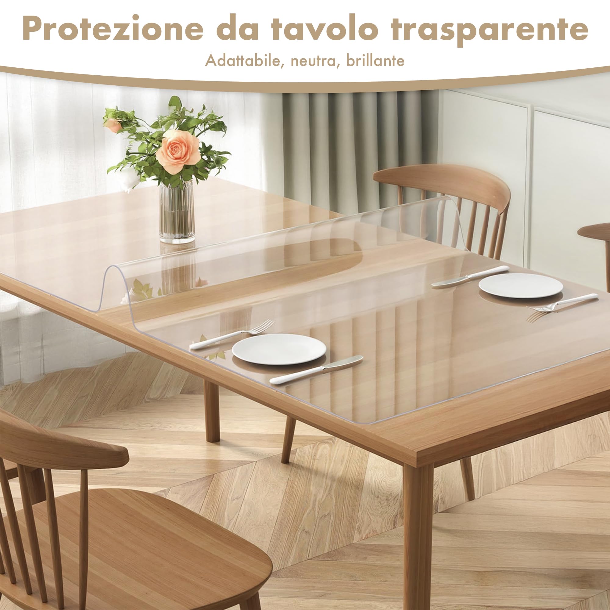 IlGruppone Copritavolo Trasparente in PVC 1.5 Mm Pellicola Protettiva Cover Tavolo Tovaglia Protezione Mollettone Antimacchia per Tavoli Cucina Salotto Ufficio Scrivania - Trasparenti - 100x220Cm