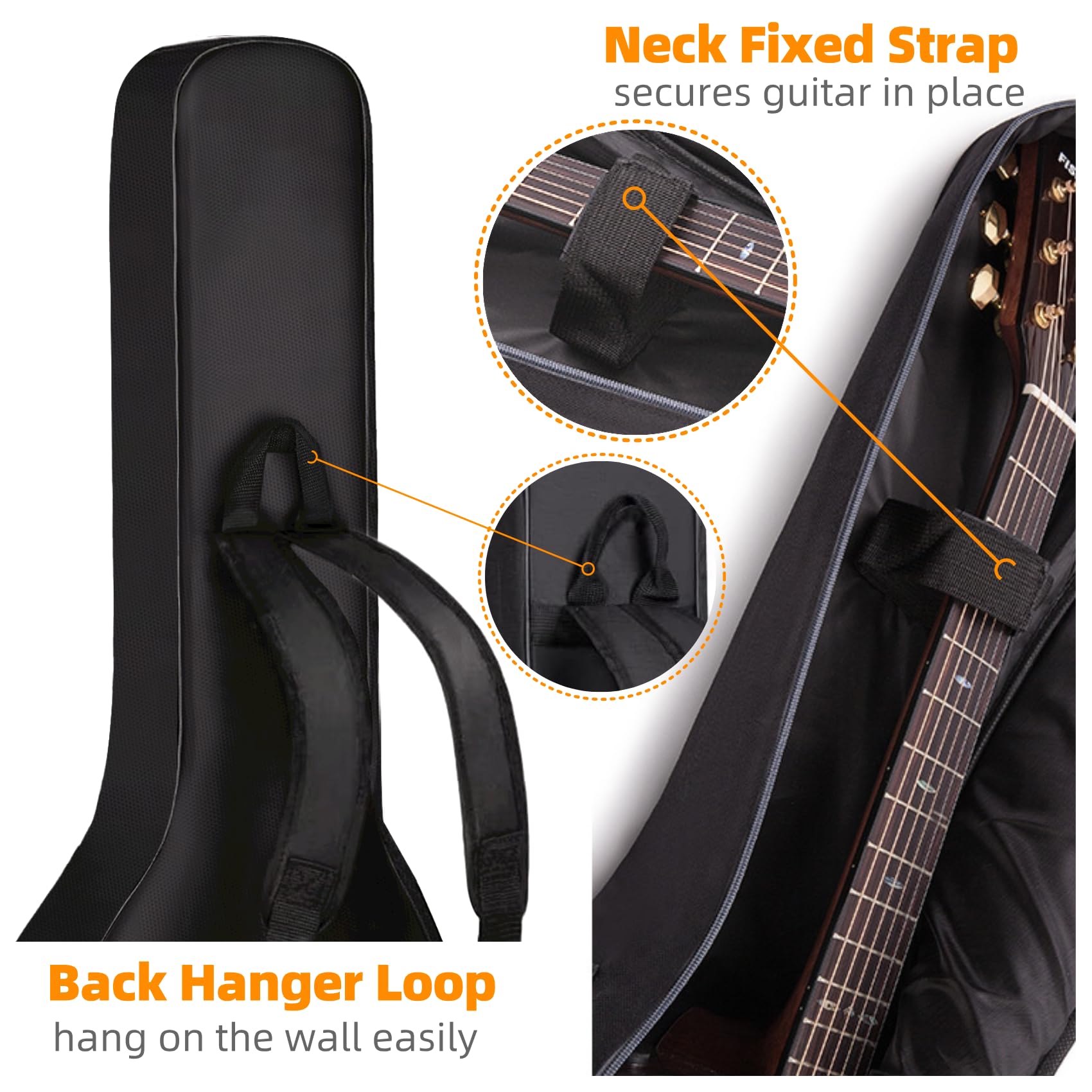 GIGKOUKI Tasche für Akustikgitarre, 0,9 cm dicke Polsterung, für 99 - 101,6 - 104,4 cm (39 - 40 - 41 Zoll) Akustikgitarre - klassische Gitarre, wasserabweisend, doppelt verstellbarer Schultergurt