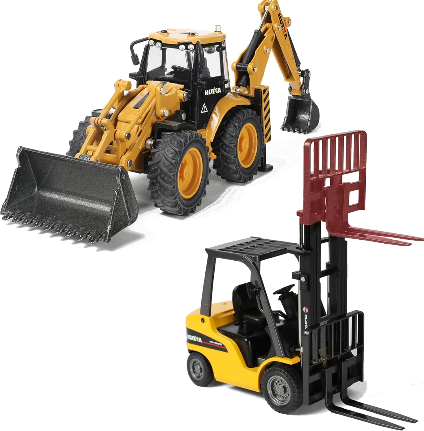 Backhoe and Forklift Toy Set, Die-cast Construction Excavator with Articulating Arm, 1/50 Scale Mini Vehicle Model Gifts for Kids Grandkids Christmas Birthday