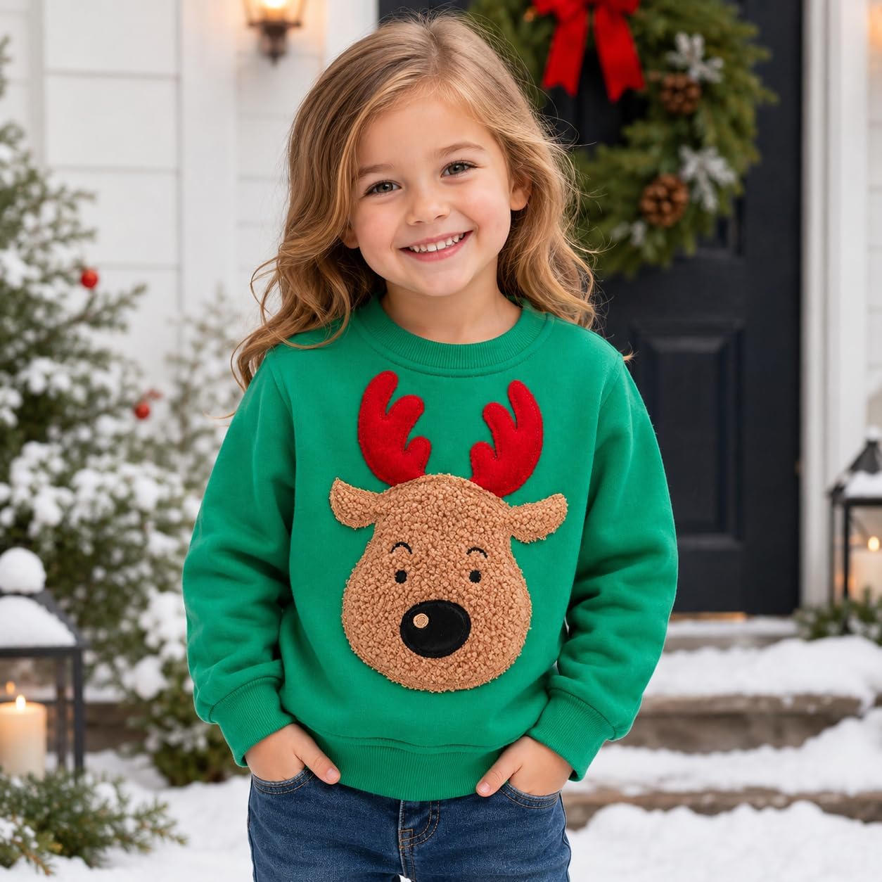 Popshion Toddler Boys Christmas Sweatshirts Long Sleeve Pullover Shirts Reindeer Sweaters Xmas Cartoon Tee Sport Tops 1-7T