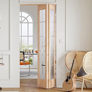 Preassembled Bi-Fold Doors, for 36 x 80 inch Opening,Tempered Frosted Glass Cross Transparent Folding Barn Door with Concealed Hardware Kit,Wood French Doors,Easy Installation