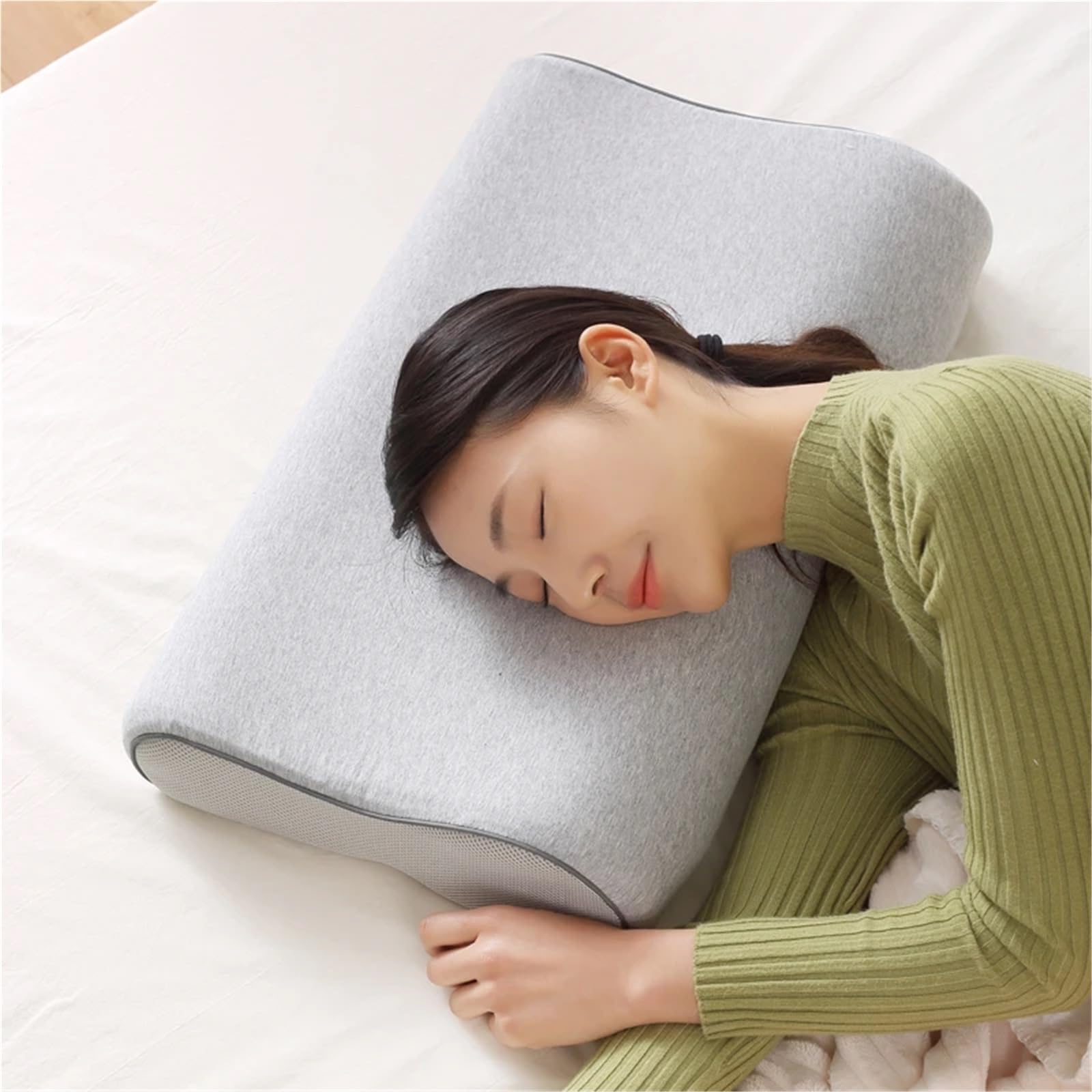 TRRYUIP Latex Pillow Memory Foam Pillow Neck Protection Slow Rebound Wave Curve Shape Health Cervical(50x30cm)