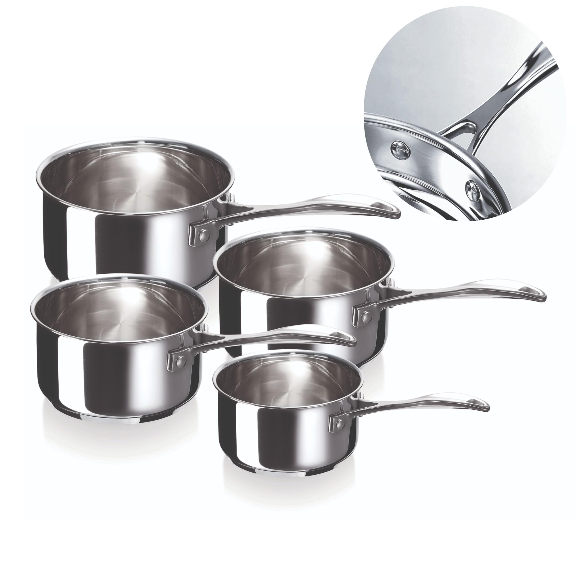 Beka Chef - Lot de 4 Casseroles Inox 18/10 - 14/16/18/20 cm - Tous Feux Compatible Induction - Acier Inoxydable