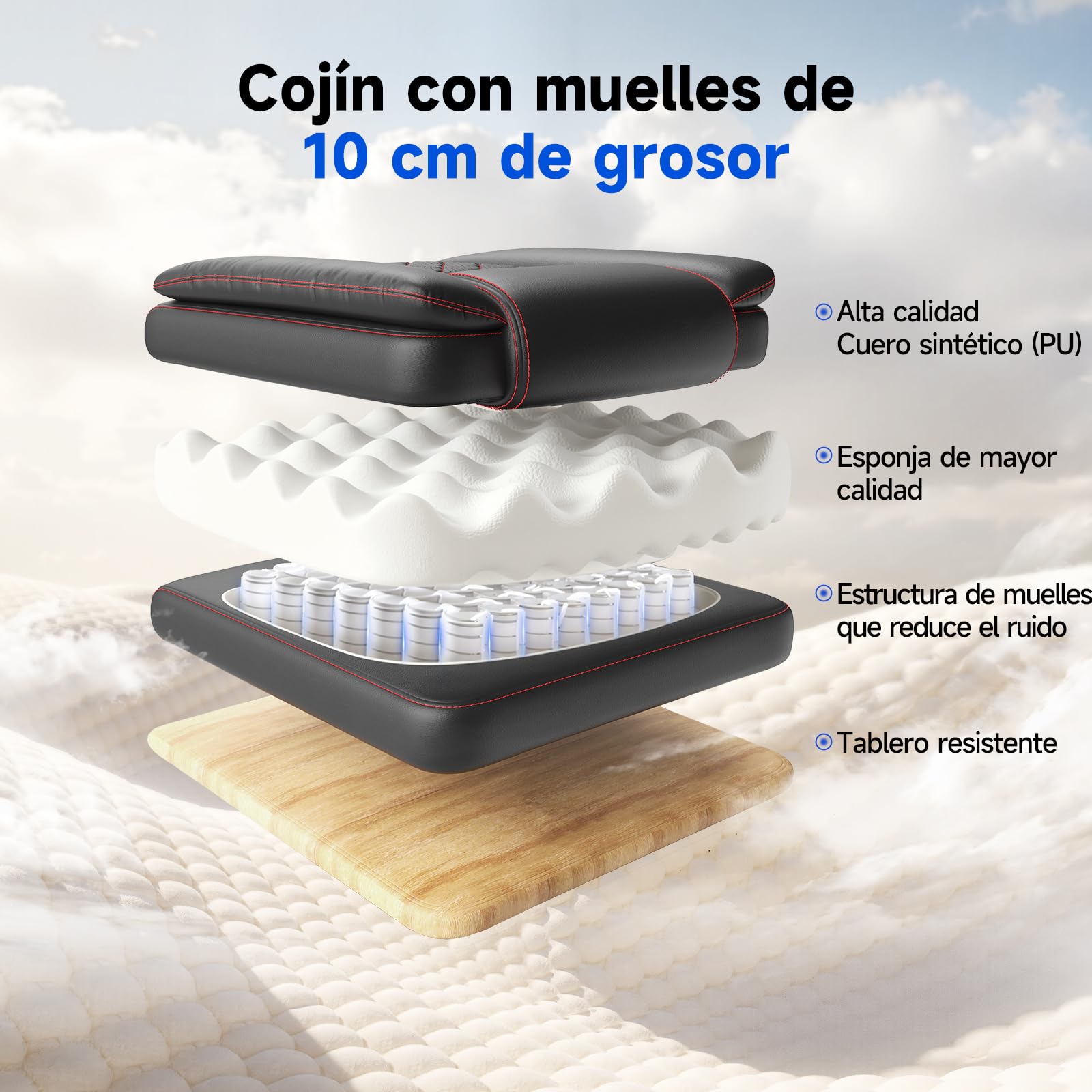 rattantree Silla de Oficina, Sillas de Escritorio Ergonómica con Reposabrazos Abatibles de 90°, Ruedas Giratorias, Tapizado de Cuero y Altura Ajustable, Adecuada para Uso en La Oficina y Hogar, Negro