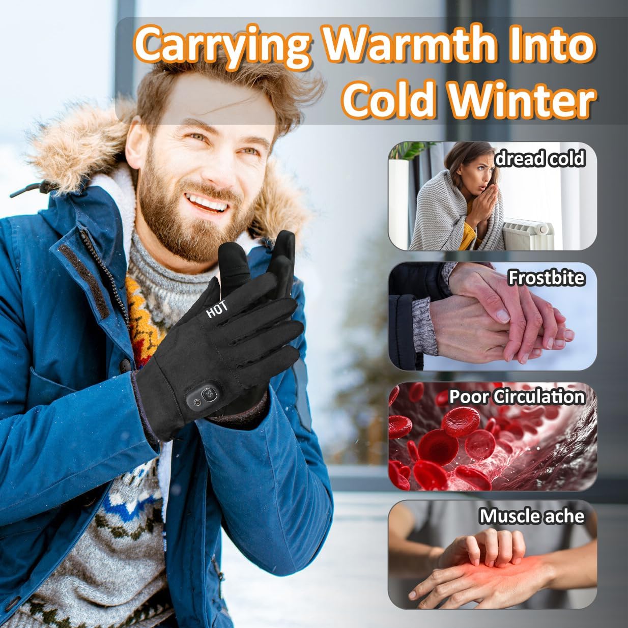 Rechargeable Electric Heated Winter Gloves for Men & Women, Smart Temperature/Battery Display