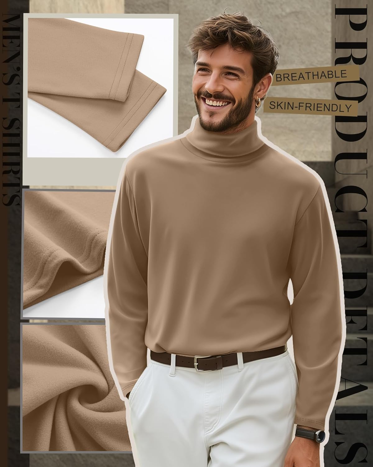 4 Pack Men's Turtleneck Shirts, Long Sleeve Thermal Sweaters Solid Casual Pullover Tops Basic Undershirts - Image 2