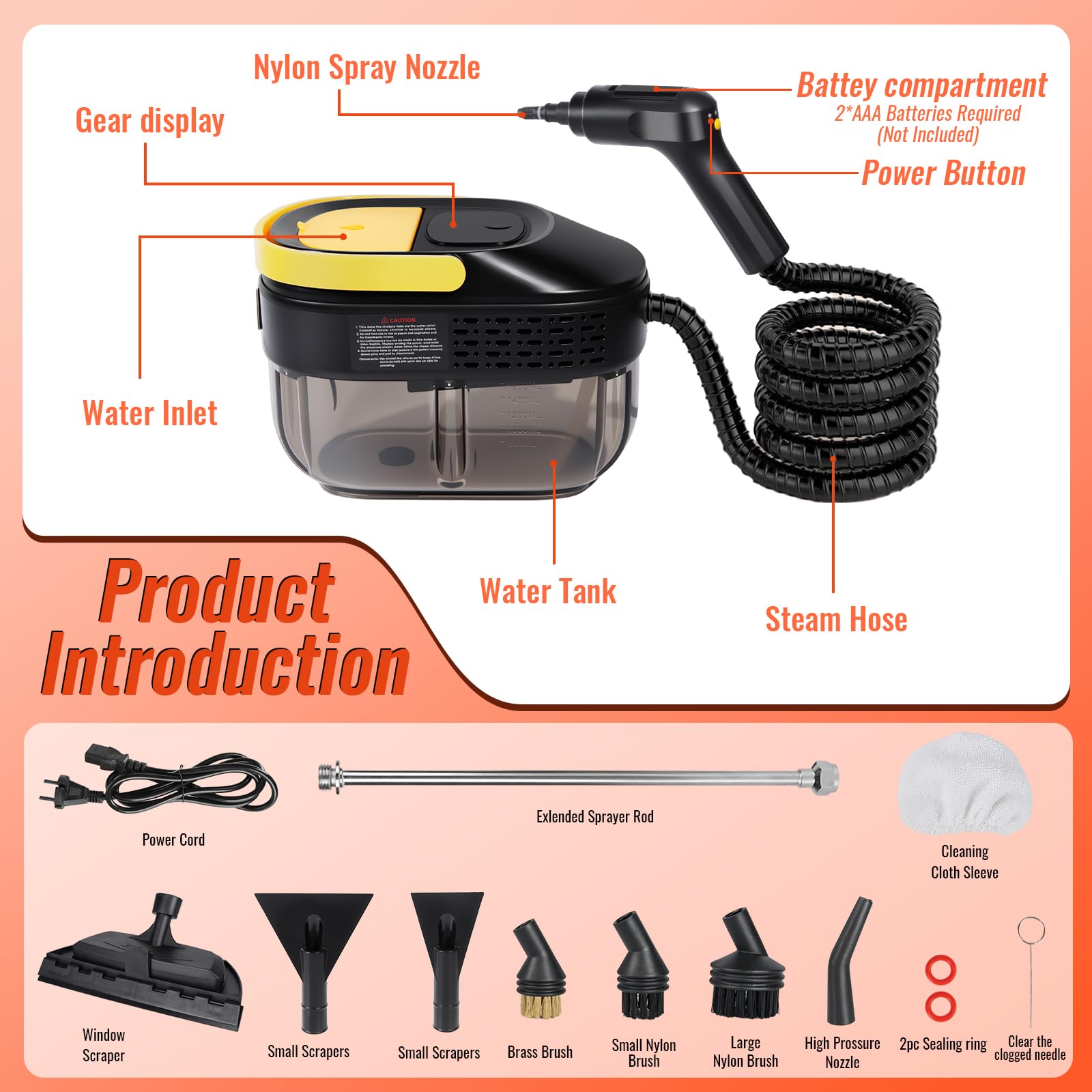 Odkurzacz parowy 2500 W, 3 bary, 105℃, szybkie nagrzewanie w 15s