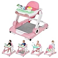 Vista 8 de Andador de bebé 5 en 1 con ruedas, andadores de bebé para niños y niñas de 6 a 18 meses, andador plegable ajustable con saltador, bandeja de Negro