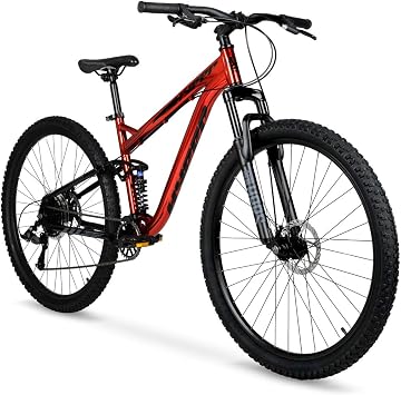 Hyper Mountain Bike Unisex 29" Mountain Bike Shimano 9 Speed Shifter and Lightweight Aluminum Hard Tail MTB Bike Frame. Full Suspension Explorer Red