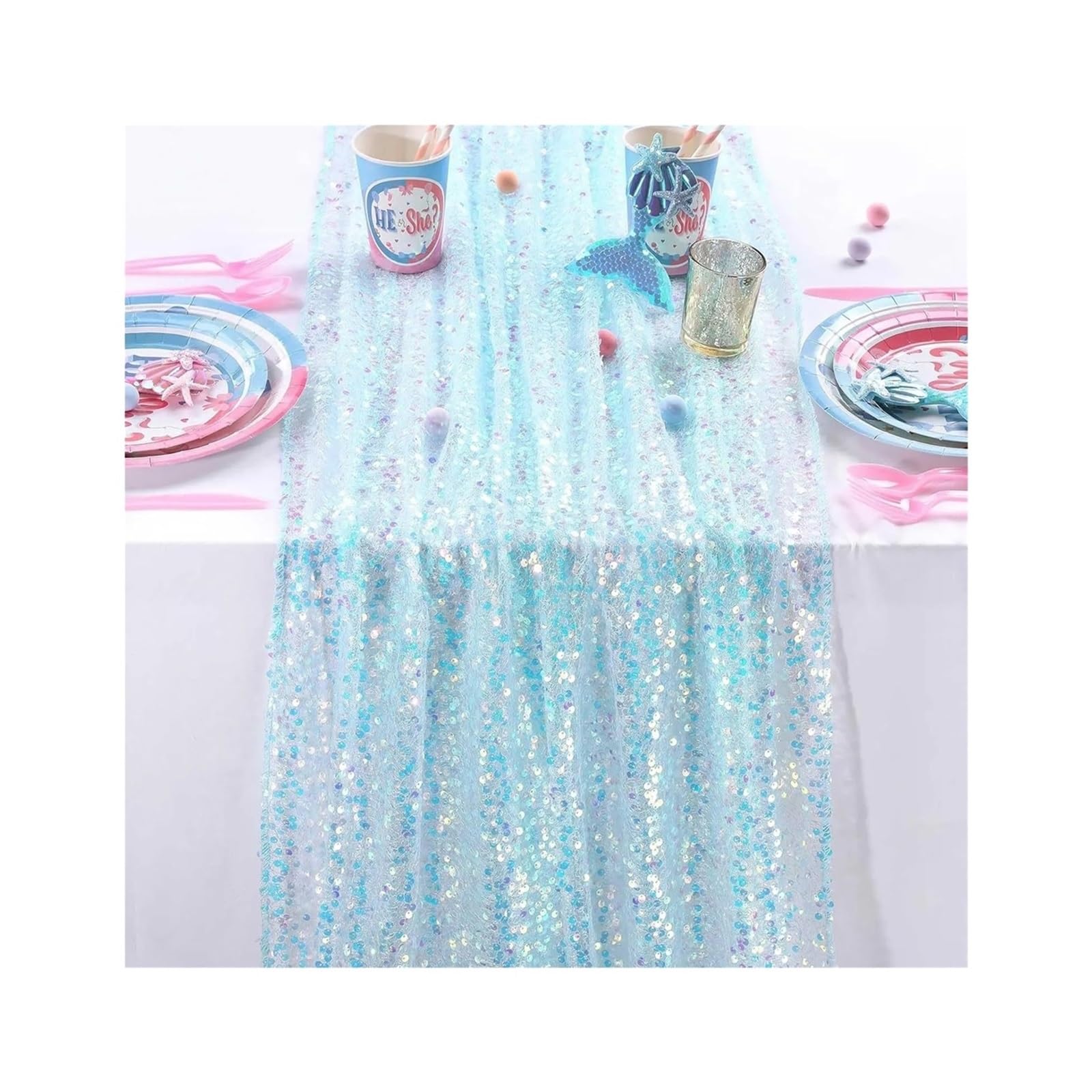 PZOFERLIN Table flag Mermaid Iridescent Sequin Glitter Table Runner 30x183-275cm for Wedding Party Decor(Color 4,30x183cm)