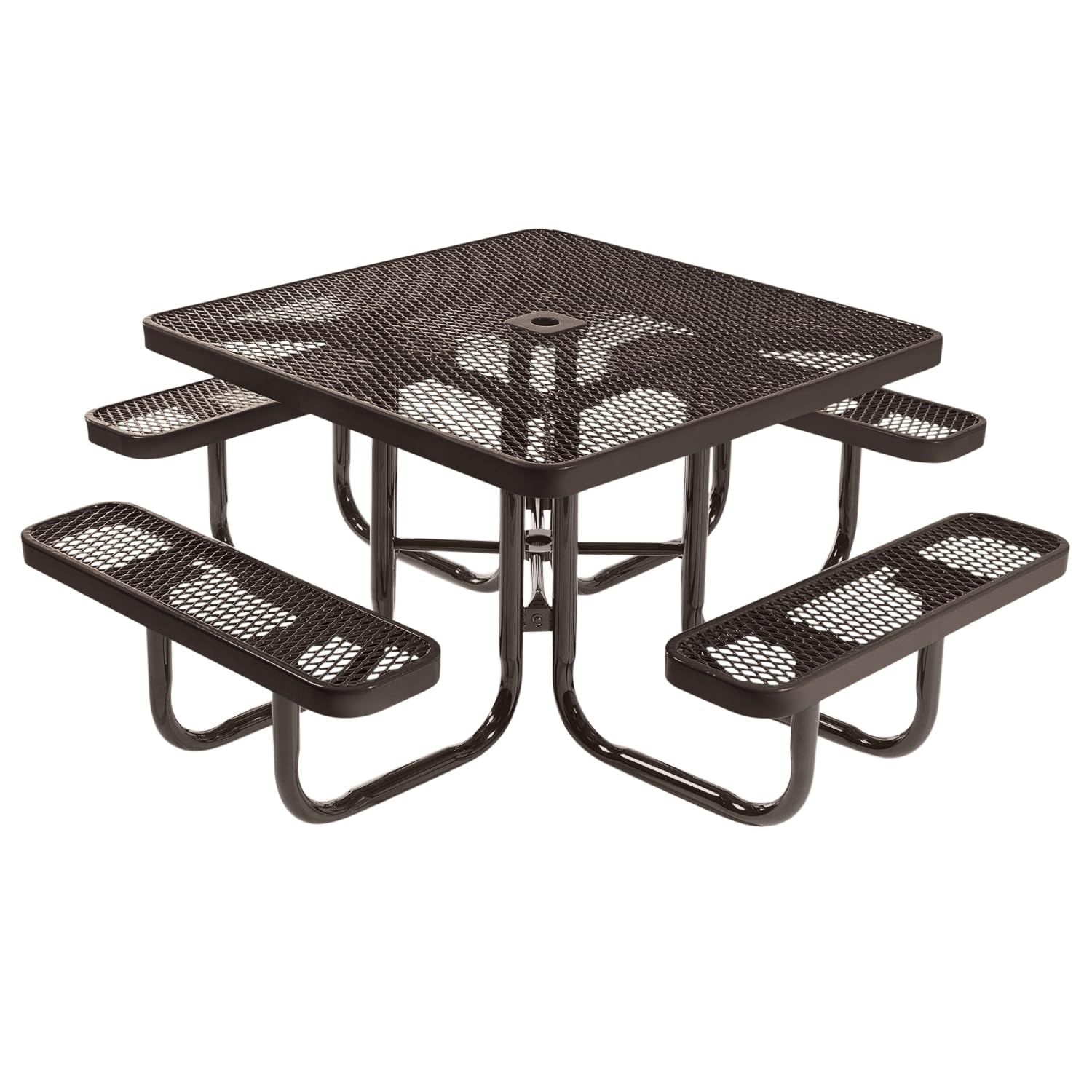 COATEDOUTDOORFURNITURE Heavy-Duty Portable Outdoor Picnic Table with Umbrella Hole, Expanded Metal Commercial-Grade Patio Dining Furniture Made in