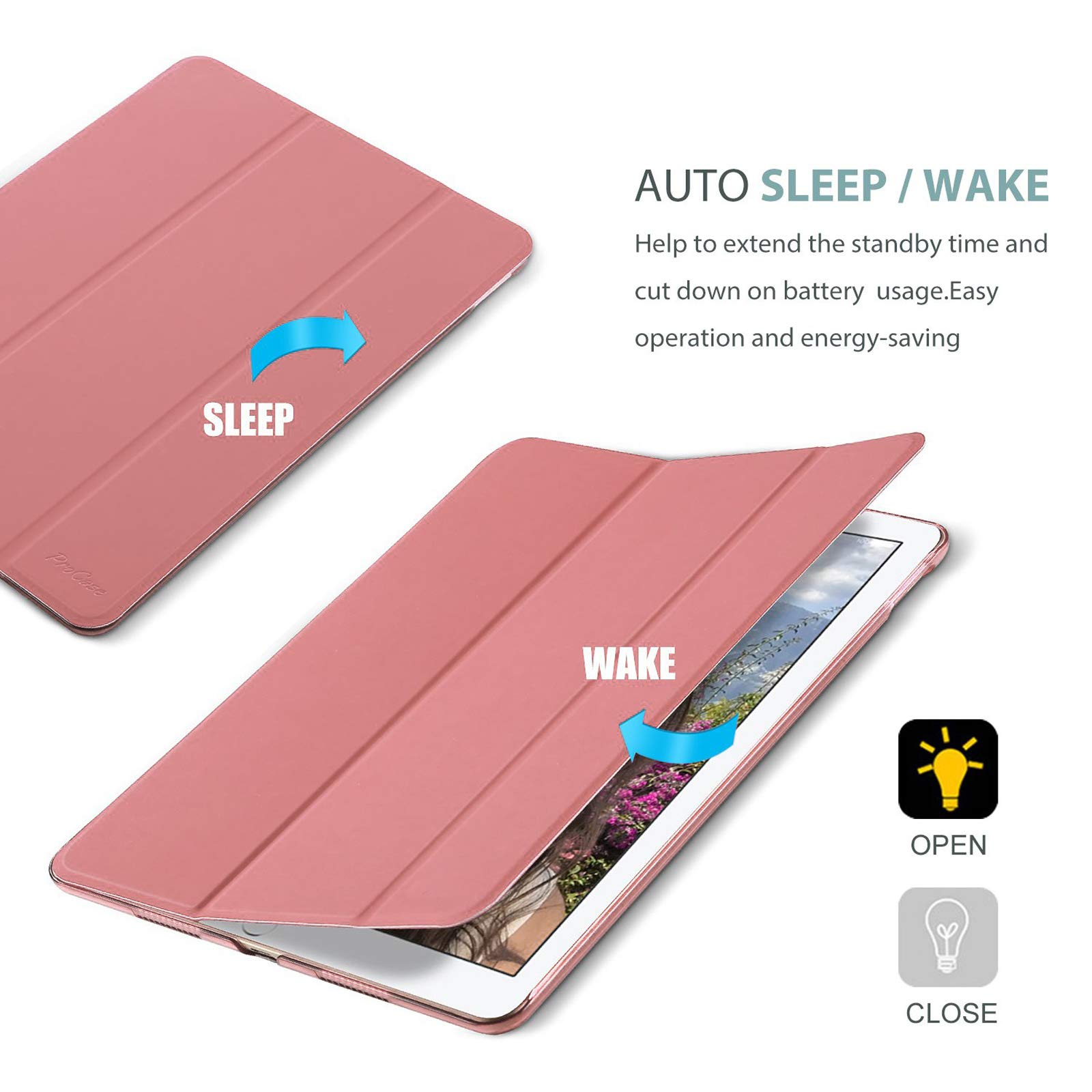 Custodia Smart Cover Magnetica Per IPad Air 1/2 E IPad 9.7 5a/6a Generazione - Leggera E Rigida Con Funzione Sleep/wake (Rosa Traslucido)