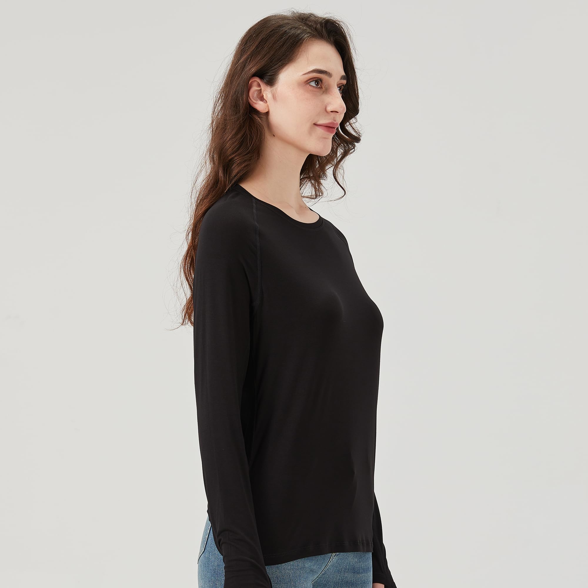 netdraw Camiseta de entrenamiento de viscosa de bambú ultrasuave para mujer, manga larga, ligera, con agujeros para los pulgares