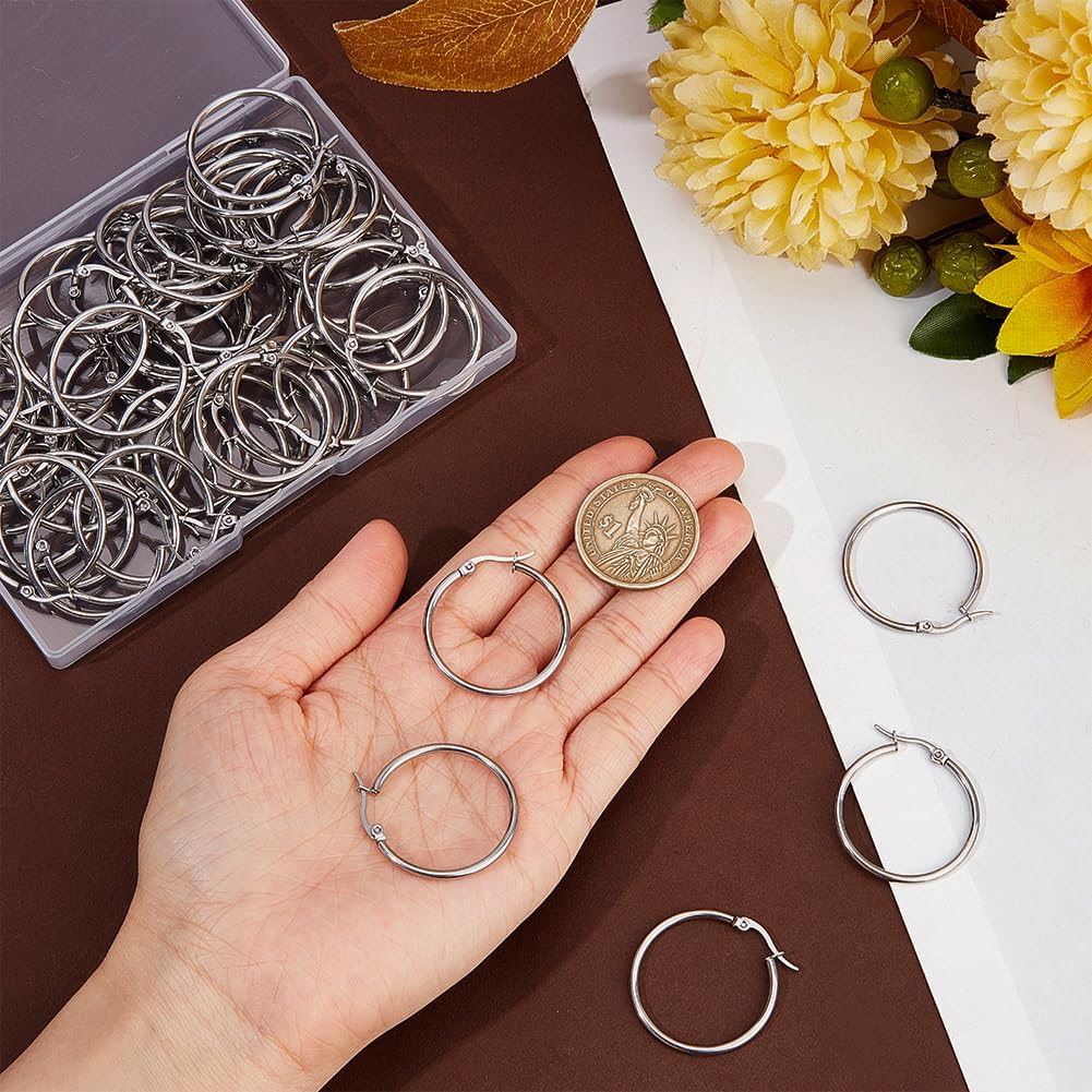 1 Box 60Pcs 30mm Hoop Earring Findings Stainless Steel Earring Beading Hoops Set Hypoallergenic Silver Dangle Hoop Earrings Open Round Earring Findings for Jewelry Making Supplies DIY Craft - Image 3