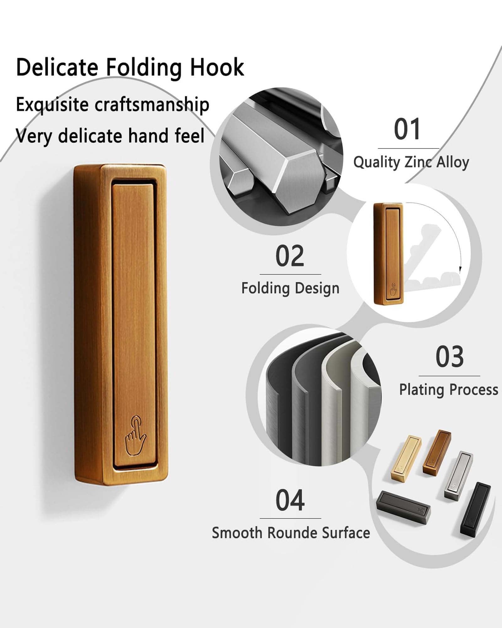 Ganchos de pared invisibles plegables, ganchos retráctiles for abrigos y toallas for baño, armario, entrada, piscina, cocina, 4 Uds.(Brass)