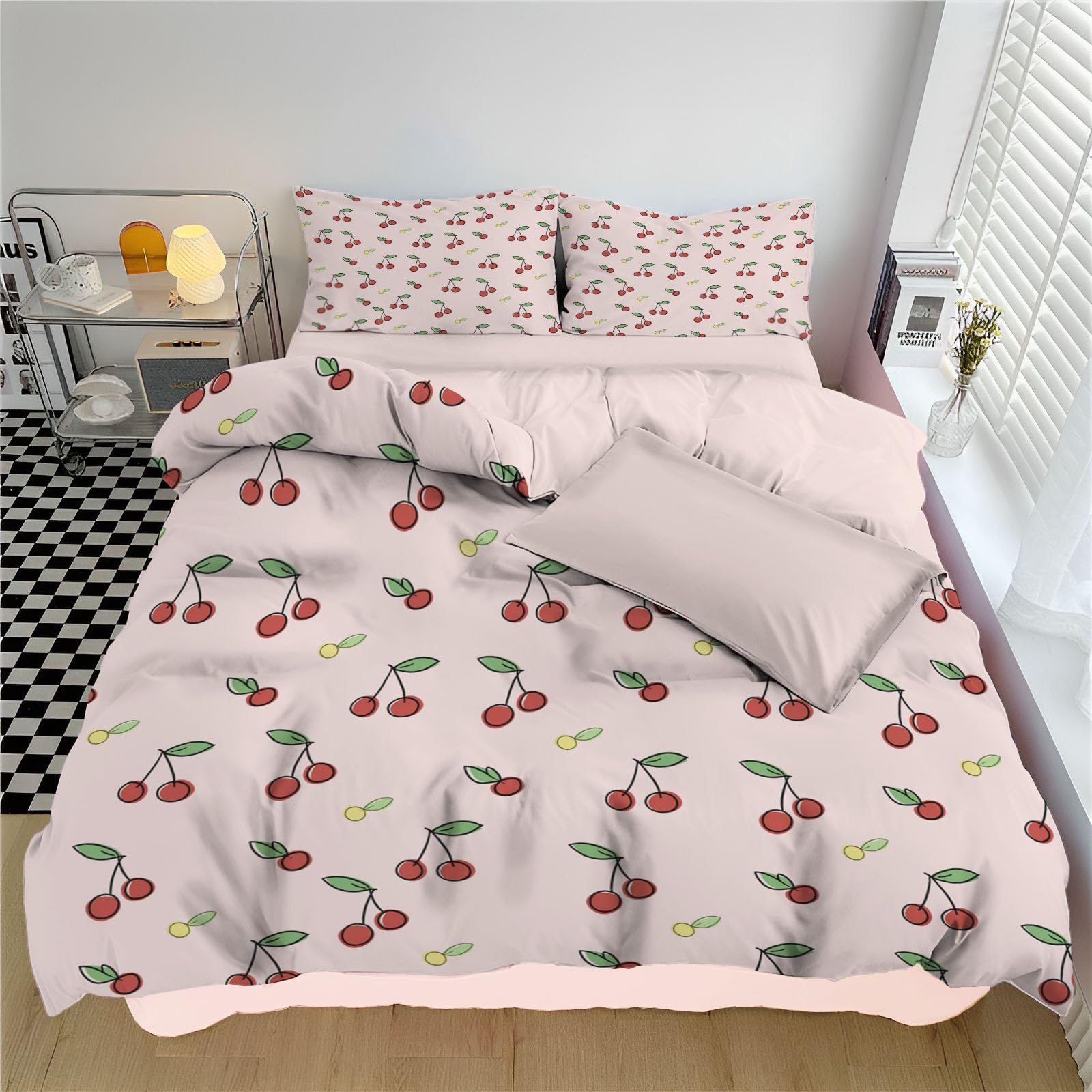 Housse de couette 200x200 cerise avec taies d'oreiller pour lit enfant