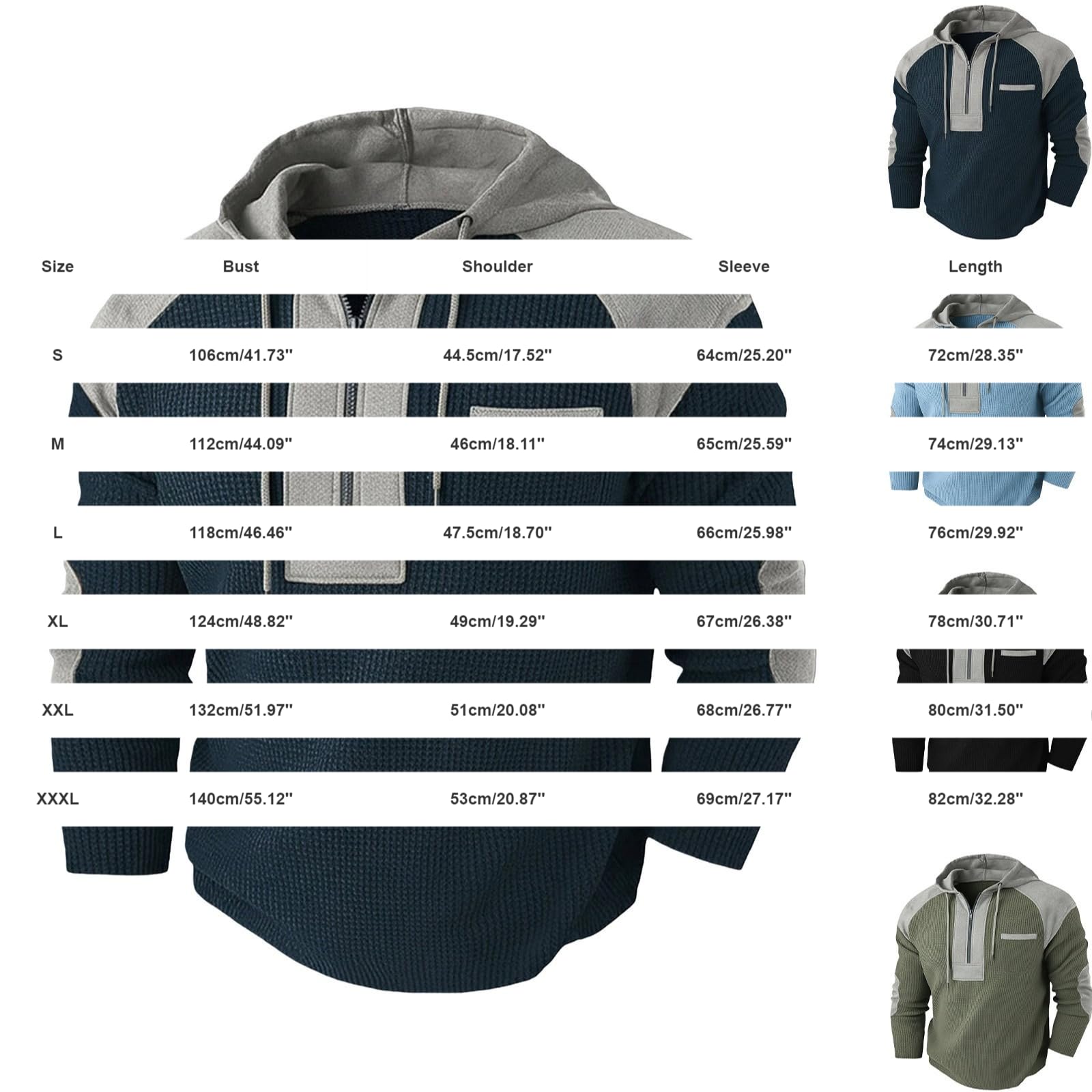 Sweat à capuche avec fermeture éclair 1/4 en tricot gaufré pour homme