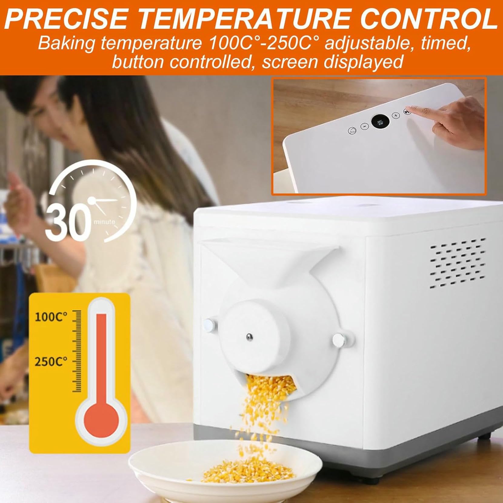 Tostadore Rotativo A Tamburo Elettrico, Macchina per Arrostire Fagioli di caffè, Controllo del Tempo E della Temperatura, Tromba di Alimentazione Rimovibile, per La Casa (110V)