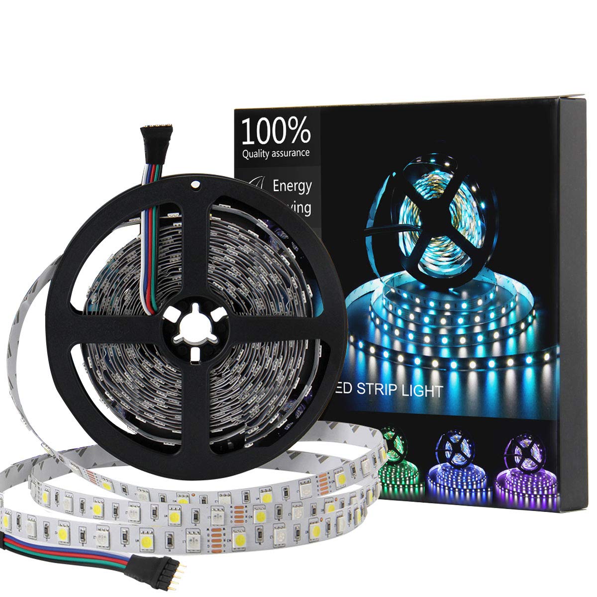 SUPERNIGHTLED Strip Light, 5050 16.4ft RGBW Non-Waterproof LED Flexible Lighting, 12V 300LEDs, 5M Multi-Colored LED Tape Lights