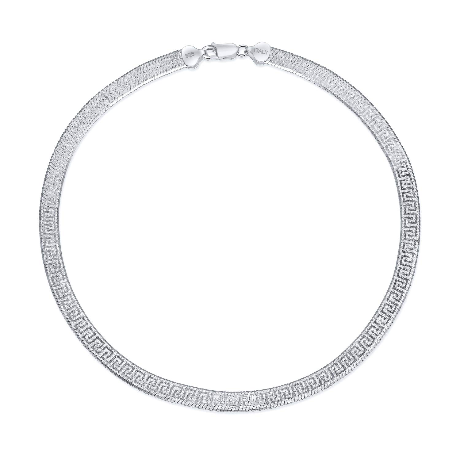 Bling Jewelry Design Flessibile E Reversibile A Chiave Greca Piatta. Collana O Bracciale Herringbone In Argento Sterling .925 Per Donne, Senza Nichel, Realizzato In Italia, 16, 18 Pollici