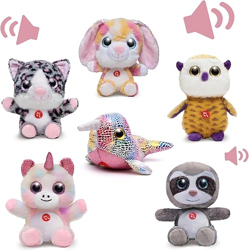 Nleio Lindos juguetes de peluche de 7 pulgadas, juego de animales de peluche parlantes de unicornio, conejo, narval, perezoso, búho, conejo rosa,