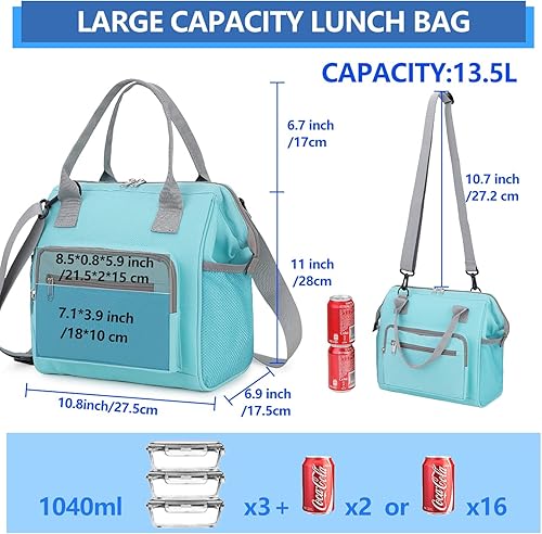 Miniatura 2 de VONXURY - Lonchera grande reutilizable de apertura amplia para hombres y mujeres con correa extraíble, bolsa de almuerzo para adultos, para trabajo,