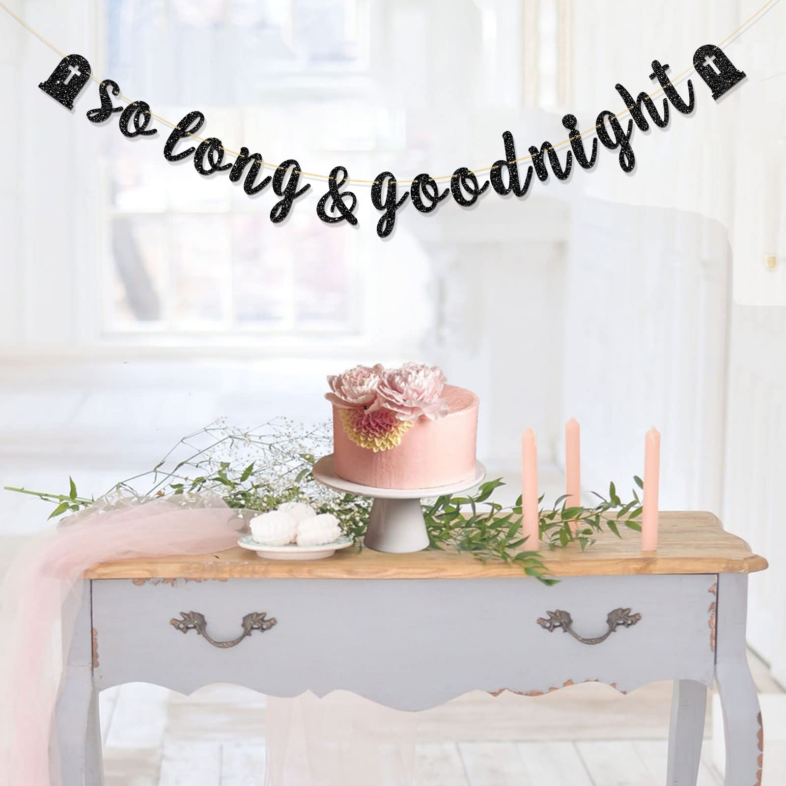 RoadSea 'So Long & Goodnight' Banner – 30. Geburtstag Dekoration, Schwarzer Glitzer, Ca. 2 M Lang, Zum Zusammenstecken