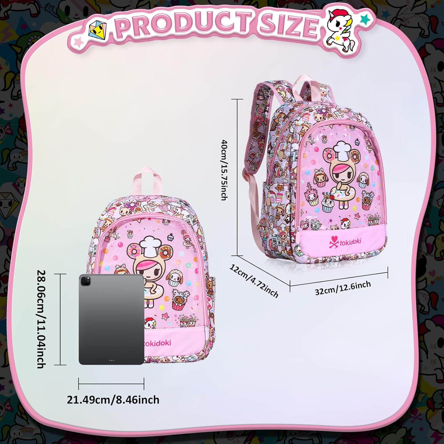 Tokidoki Backpack with 4PCS Unicorno Brooch Pin Ita Bag Backpack with Insert for Anime Cosplay (BPK_Sweetshop) - Image 2