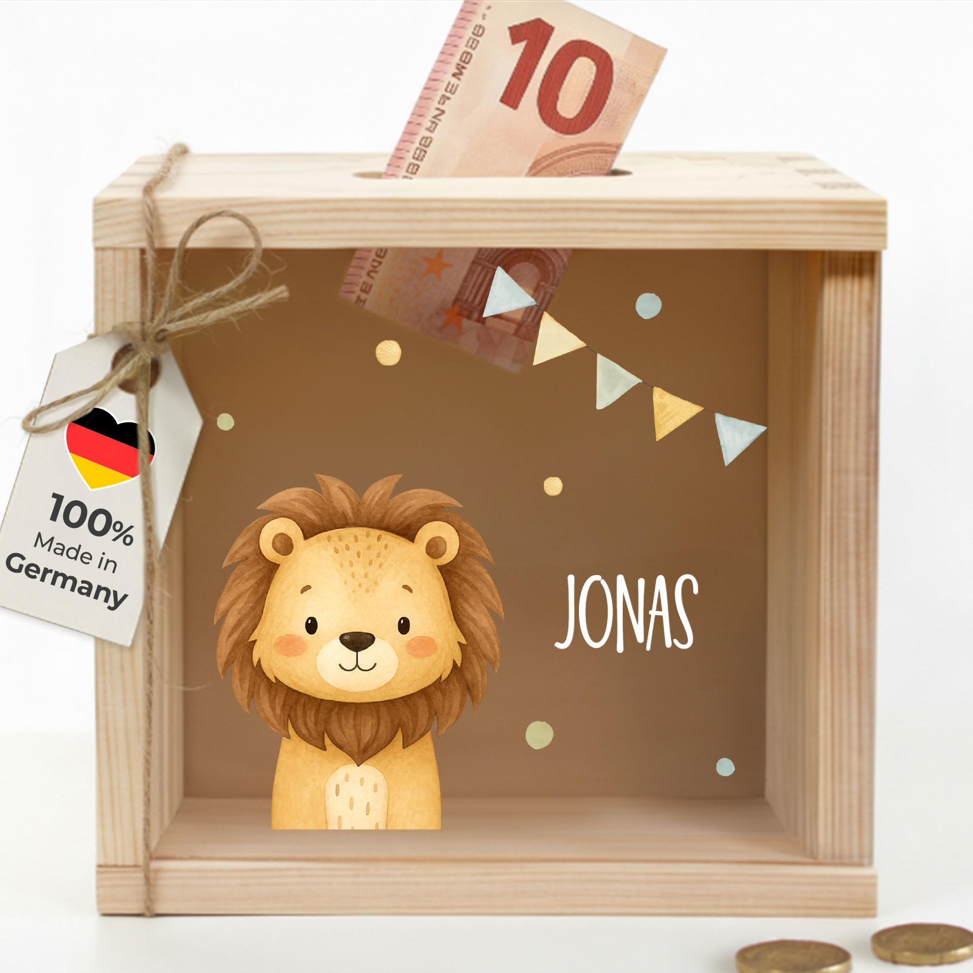 Little-Deco Spardose, Geldkassette, Sparbox, Geld sparen, Sparschwein Kinder, personalisierte Geschenke Kinder, personalisierte Spardose, Holzspardose, Taufgeschenke, Geschenk zur Geburt, 15x15cm